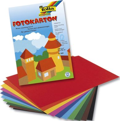 Folia 660 Fotokarton Mappe, 300g/qm, 22x33cm, 10 Blatt, 10 Farben sortiert