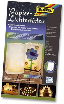 Folia 12400 Lichtertüte - 5 Stück, 24,5x14x8,5 cm, blanko