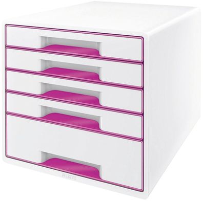 Leitz 5214-20-23 5214 Schubladenbox WOW CUBE - A4/C4, 5 geschlossene Schubladen, perl