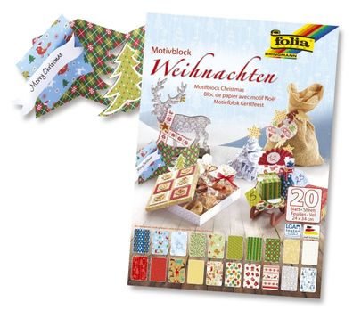 FOLIA 47249 Folia Bastelblock Design Weihnachten III - 20 Blatt, 24 x 34 cm, sortiert