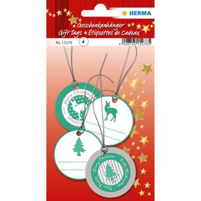HERMA Weihnachts-Geschenkanh„nger 3D, rund, gr?n/silber