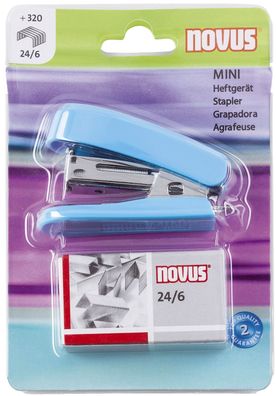 Novus® 020-1908 Minihefter + Klammern - 12 Blatt, hellblau