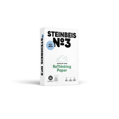 Steinbeis K1606666080A No. 3 - Pure White - Recyclingpapier, A4, 80g, weiß, 500 Blatt