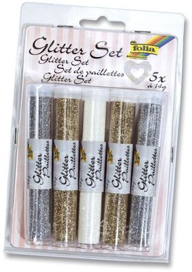 Folia 57801 Glitterset - farbig sortiert, 5 Stück à 14g