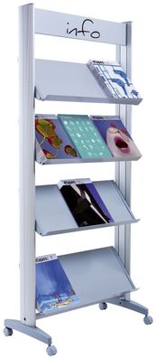 Paperflow 12. A4TM.35 Alu-Prospektständer mit 4 Metall-Ablagen für 12 Dokumente
