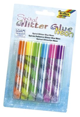 Folia 576 Glitterglue - neon farbig sortiert, 6 Stück