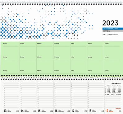 Zettler 136-0015 Tischquerkalender 136 - 1 Woche / 2 Seite, 36 x 10,5 cm, blau