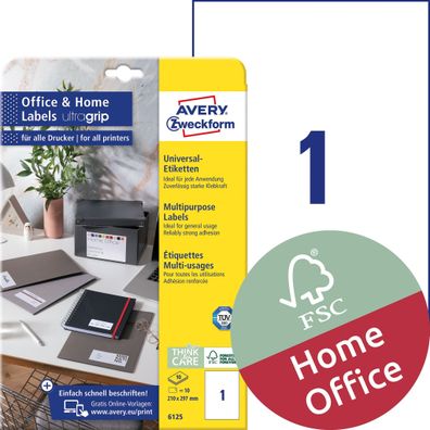 AVERY Zweckform 6125 10x Etiketten weiß 210,0 x 297,0 mm