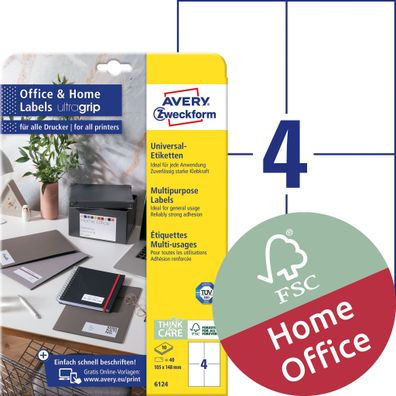 AVERY Zweckform 6124 40x Etiketten weiß 105,0 x 148,0 mm(S)