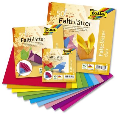 Folia 499/1010 Faltblätter "Duo" - 50 Blatt, 10 Farben sortiert, 80g, 10x10cm