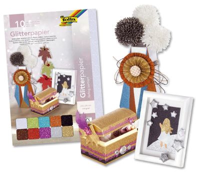Folia 880409 Glitterpapier - 10 Blatt, 24 x 34, sortiert