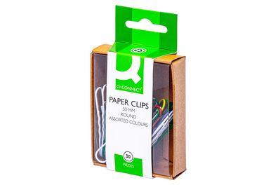 Q-Connect® KF02026 Aktenklammern - 50 mm glatt, farbig sortiert, 30 Stück