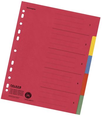 Falken 80002009 Zahlenregister - 1-5, Karton farbig, A4, 5 Farben, gelocht mit Orgadr