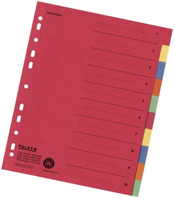 Falken 80086390 Zahlenregister - 1-10, Karton farbig, A4, 5 Farben, gelocht mit Orgad