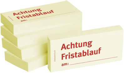1301010153 Haftnotizen "Achtung Fristablauf am" - 75 x 35 mm, 5x 100 Blatt