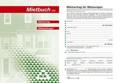 RNK Verlag 672 Mietbuch Wohnungsmietvertrag 32 Seiten Maße (BxH): 12 x 17 cm