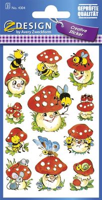 Avery Zweckform® 4304 Z-Design 4304, Deko Sticker, Fliegenpilze, 3 Bogen/33 Sticker
