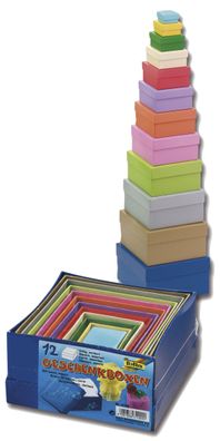 Folia 3109 Geschenkschachtel "eckig" - bunt, 12-teilig, Größen und Farben sortiert,