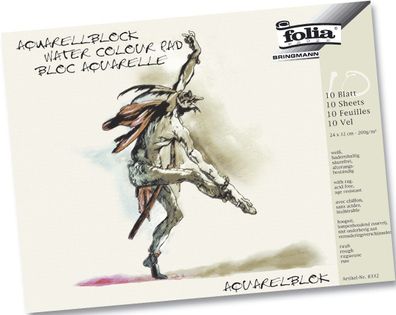 Folia 8331 Aquarellblock 200 g/qm, rau, 18x24 cm, weiß, 10 Blatt