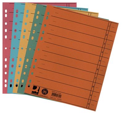 Q-Connect® KF00642 Trennblätter durchgefärbt - A4 Überbreite, sortiert (5 Farben), 10
