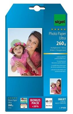 Inkjet Fotopapier Ultra, hochglänzend, 260 g/qm, 10x15 cm, 72 Blatt