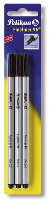 Pelikan 940601 Fineliner 96 - schwarz, Blisterverpackung mit 3 Stück