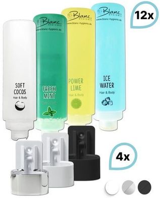 SET: Professionelles Shampoo-Duschgel-Set – 12x425 ml – verschied. Düfte – Wandhalter