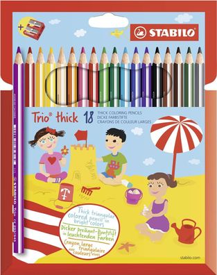 Stabilo® 203/2-18 Dreikant-Buntstift Trio® dick Kartonetui mit 18 Stiften und 1 Spitz