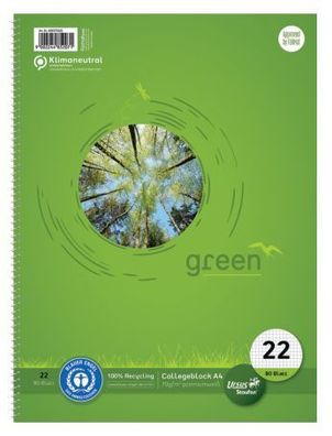 Staufen® green 608570020 Collegeblock LIN22 - A4, 80 Blatt, 70 g/qm, kariert