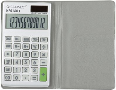Q-Connect® KF01603 Taschenrechner Solar-/Batteriebetrieb, 12-stellig, LC-Display, wei