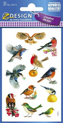 Avery Zweckform® 55713 Z-Design 55713, Deko Sticker, Vögel, 3 Bogen/33 Sticker