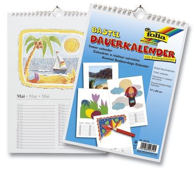 Folia 2314 Bastelkalender - 17 x 24 cm, weiß, 13 Blatt + 1 zusätzliches Deckblatt(T)