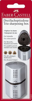 Faber-Castell 183897 Dreifachspitzdose GRIP2001 - silber, Blisterkarte