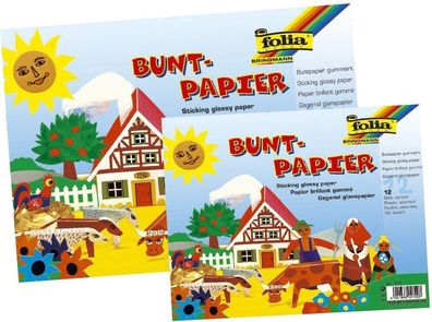 Folia 750 Buntpapier Mappe - gummiert, 10 Farben sortiert, 21 x 30 cm