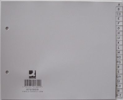 Q-Connect® KF01809 Register - A - Z, PP, ohne Index, für A4 18 cm hoch, 20 Blatt, gra