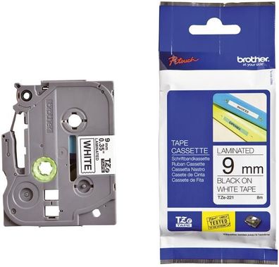 Brother® TZE221 Schriftbandkassette - laminiert, 9 mm x 8 m, schwarz auf weiß