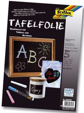 Folia 390490 Tafelfolie - 23 x 33 cm, selbstklebend, schwarz