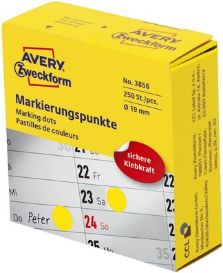 Avery Zweckform® 3856 3853 Markierungspunkte - Ø 19 mm, Spender mit 250 Etiketten, ge