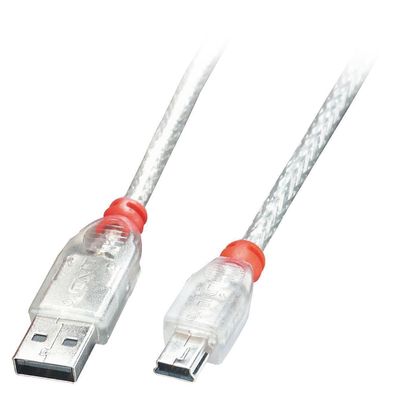 Lindy 41783 USB 2.0 Kabel A/Mini-B, transparent, 2m USB High Speed