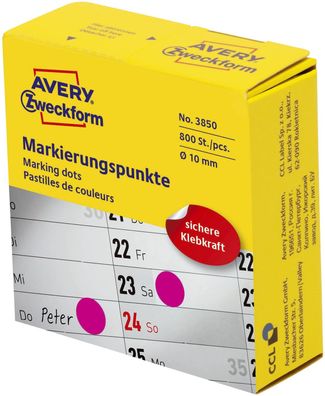 Avery Zweckform® 3850 3853 Markierungspunkte - Ø 10 mm, Spender mit 800 Etiketten, ma