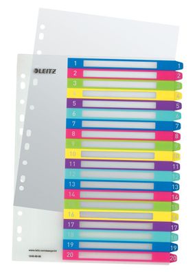 Leitz 1245-00-00 Register Serie WOW - 1-20, A4 Überbreite, 20 Blatt, farbig