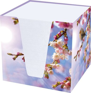 RNK Verlag 46736 Notizklotz "Rotkehlchen" - 900 Blatt, 70 g/qm, weiß, 95 x 95 x 95 mm