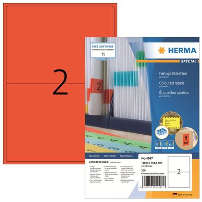 HERMA Etiketten A4 rot 199,6x143,5mm Papier matt 1400 St
