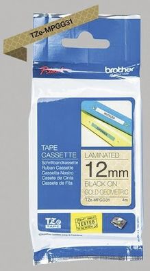 Brother TZe-MPGG31 Schriftbandkassette - laminiert, 12 mm x 4 m, schwarz auf gold-geo