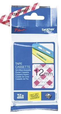 Brother TZe-MPRG31 Schriftbandkassette - laminiert, 12 mm x 4 m, schwarz auf rot kari