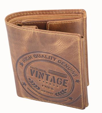 Vintage Kombibörse Herrenbörse braun Leder Hochformat mit RFID-Schutz