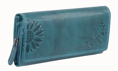 Langbörse Damen ocean Leder mit Prägung und Reißverschlussfach