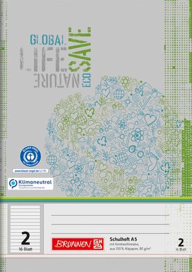 Brunnen 104518201 Schulheft Recycling A5 14 Liniensysteme, Kontrastlineatur, alle Aus