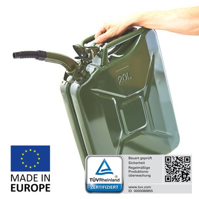 BW® Kraftstoffkanister Metall Benzinkanister 20 Liter mit Ausgießer - UN-Zulassung