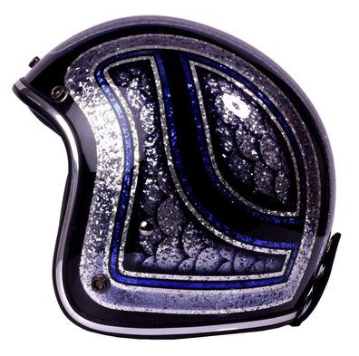 Alpha Speeds Super Flake Jet Helm Biker Chopper Motorrad Jethelm Custom Helme Blau